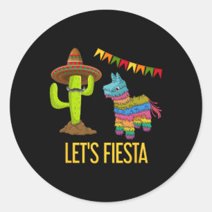 Lets Fiesta Grappig Mexicaans feest Pinata Cactus Ronde Sticker