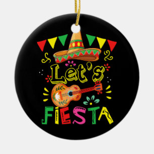 Lets Fiesta Guitar Cactus Sombrero Mexico Cinco Keramisch Ornament