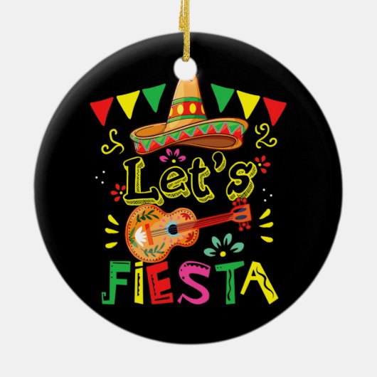 Lets Fiesta Guitar Cactus Sombrero Mexico Cinco Keramisch Ornament (Achterkant)