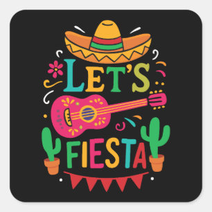 Let's Fiesta - Heldere Mexicaanse feeststijl Vierkante Sticker