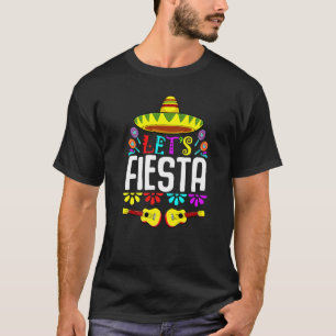 Let's Fiesta Mexicaanse Gitaar Cactus Humor Muziek T-shirt