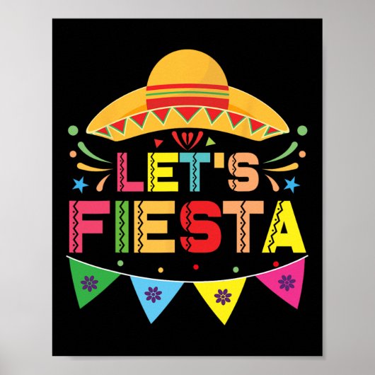 Let's Fiesta Mexico Fiesta Taco Gitaar Cinco de Ma Poster (Voorkant)