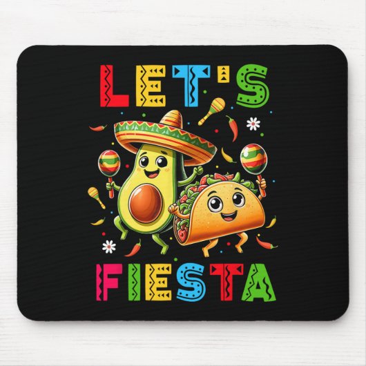 Lets Fiesta Taco Avocado Funny Cinco de Mayo Mexic Muismat (Voorkant)