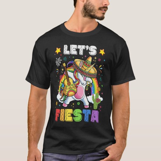 Let's Fiesta Unicorn Dabbing Cinco De Mayo Mexican T-shirt (Voorkant)