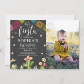 Let's Fiesta Verjaardag Foto Uitnodiging Zwart (Voorkant)