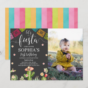 Let's Fiesta Verjaardag Foto Uitnodiging Zwart