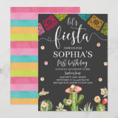 Let's Fiesta Verjaardag Uitnodiging Zwart (Voorkant / Achterkant)