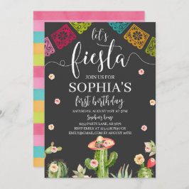Let's Fiesta Verjaardag Uitnodiging Zwart
