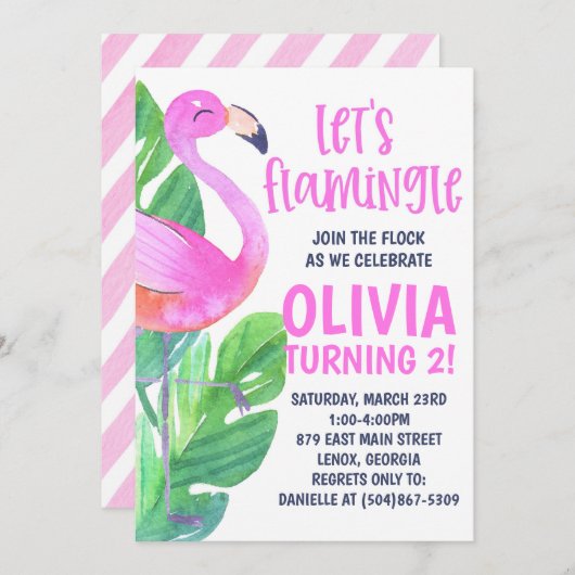 Let's Flamingle! Birthday Party Invitation Kaart (Voorkant / Achterkant)