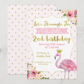 Let's Flamingle Floral 2nd Birthday Invitation Kaart (Voorkant / Achterkant)