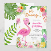 Let's Flamingle Pink Girl Tropical Birthday Kaart (Voorkant / Achterkant)