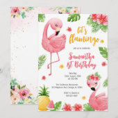 Let's Flamingle Pink Girl Tropical Birthday Kaart (Voorkant / Achterkant)