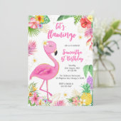 Let's Flamingle Pink Girl Tropical Birthday Kaart (Staand voorkant)