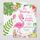 Let's Flamingle Pink Girl Tropical Birthday Kaart (Voorkant / Achterkant)