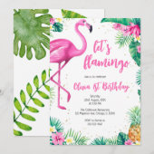 Let's Flamingle Pink Girl Tropical Birthday Kaart (Voorkant / Achterkant)