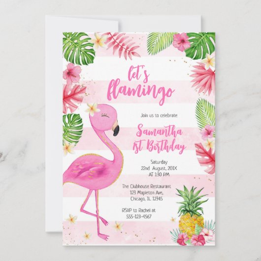 Let's Flamingle Pink Girl Tropical Birthday Kaart (Voorkant)