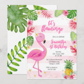 Let's Flamingle Pink Girl Tropical Birthday Kaart (Voorkant / Achterkant)