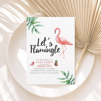 Let's Flamingle Pool Party Invitation Kaart