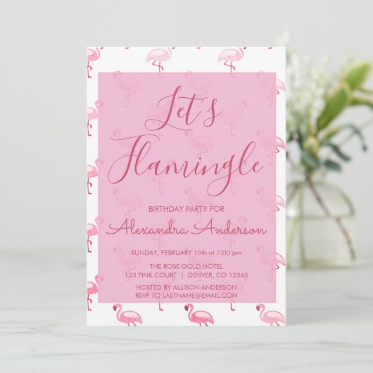Let's Flamingle - Roze Flamingo Zomer Verjaardag Kaart (Staand voorkant)