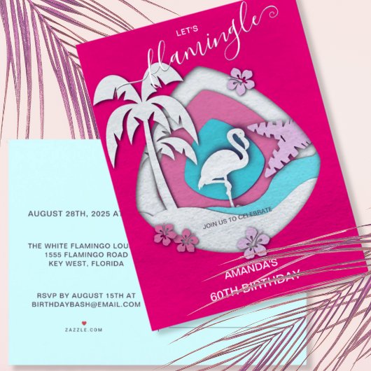 Let's Flamingle Tropical Flamingo 60th Birthday Uitnodiging Briefkaart