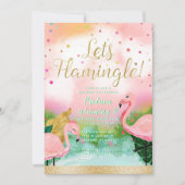 Let's Flamingle Tropical Pink Flamingo's Uitnodigi Kaart (Voorkant)
