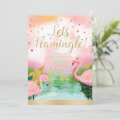 Let's Flamingle Tropical Pink Flamingo's Uitnodigi Kaart (Staand voorkant)