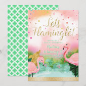 Let's Flamingle Tropical Pink Flamingo's Uitnodigi Kaart (Voorkant / Achterkant)