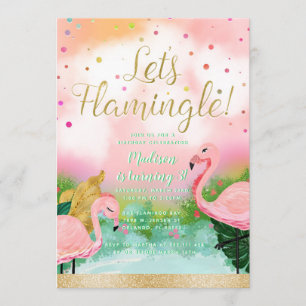 Let's Flamingle Tropical Pink Flamingo's Uitnodigi Kaart