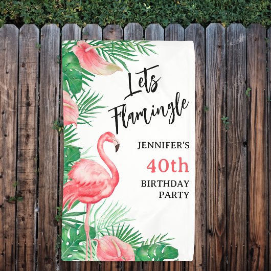 Lets Flamingo Verjaardagsfeestje Spandoek
