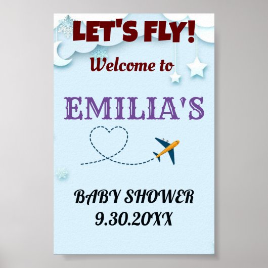 Let's Fly Baby shower Welkomstbord - Aangepast Poster (Voorkant)
