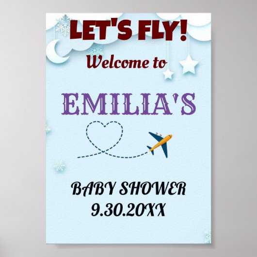 Let's Fly Baby shower Welkomstbord - Aangepast Poster (Voorkant)