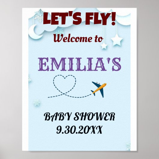 Let's Fly Baby shower Welkomstbord - Aangepast Poster (Voorkant)
