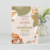 Let's Gather Friendsgiving Potluck Thanksgiving Kaart (Staand voorkant)