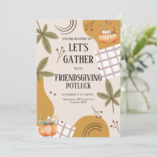 Let's Gather Friendsgiving Potluck Thanksgiving  Kaart (Staand voorkant)