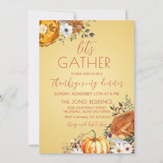 Let's gather Thanksgiving Dinner Invitation Kaart (Voorkant)