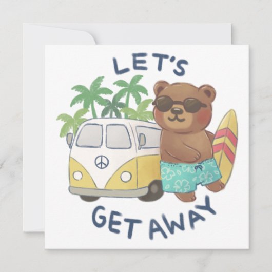 Let's Get Away: Teddy Bear en  Van Drawing Feestdagenkaart (Voorkant)