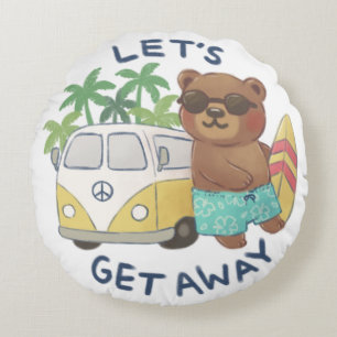 Let's Get Away: Teddy Bear en Van Drawing Rond Kussen