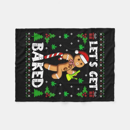 Let's Get Baked Gingerbread Man Weed Funny Christm Fleece Deken (Voorkant (Horizontaal))