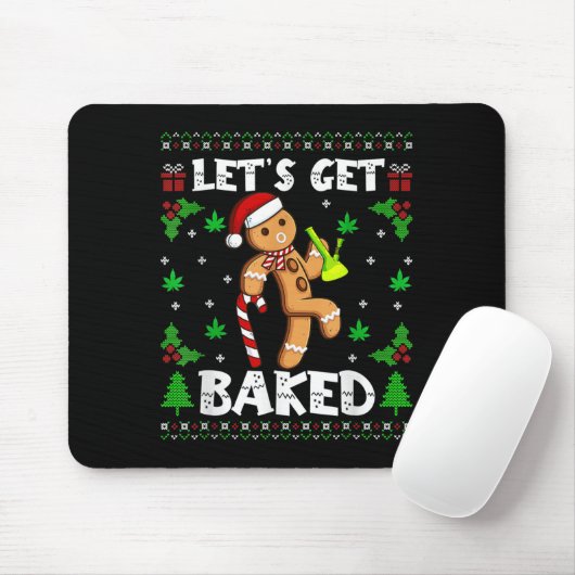 Let's Get Baked Gingerbread Man Weed Funny Christm Muismat (Met muis)