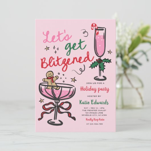 Let's Get Blitzened Christmas Cocktail Party Kaart (Staand voorkant)