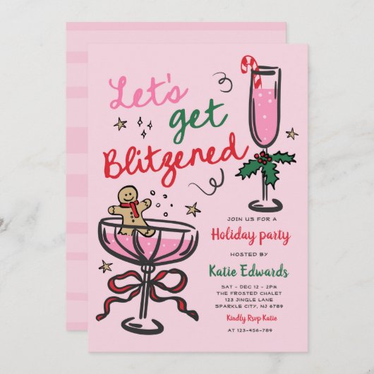 Let's Get Blitzened Christmas Cocktail Party Kaart (Voorkant / Achterkant)