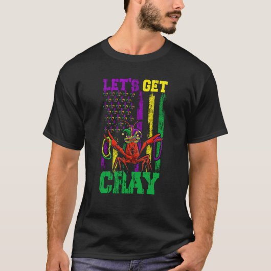 Let's Get Clay Crawfish Beads Mardi Gras Flag T-shirt (Voorkant)