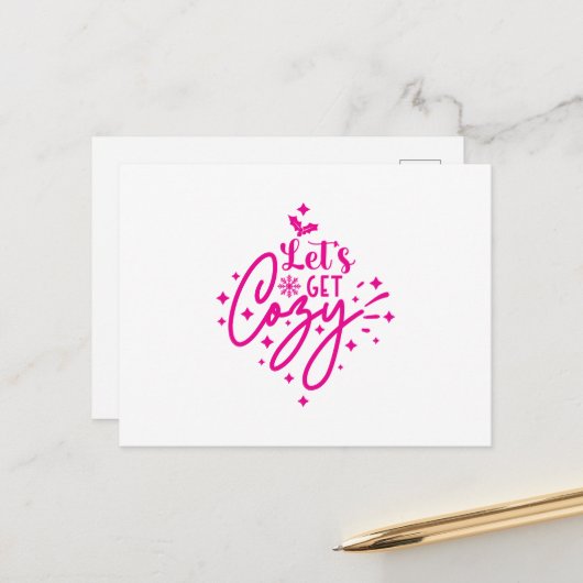 Let's Get Cozy Christmas Briefkaart (Voorkant / Achterkant in situ)