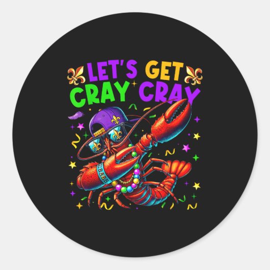 Let's Get Cray Cray Mardi Gras Dabbing Crawfish Bo Ronde Sticker (Voorkant)