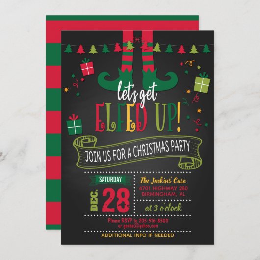 Let's Get Elfed Up Christmas Party Invitation - BK Kaart (Voorkant / Achterkant)