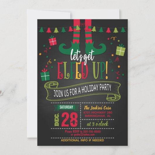 Let's Get Elfed Up Holiday Party Invitation - BK Kaart (Voorkant)