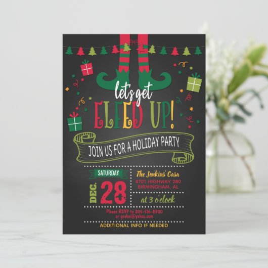 Let's Get Elfed Up Holiday Party Invitation - BK Kaart (Staand voorkant)