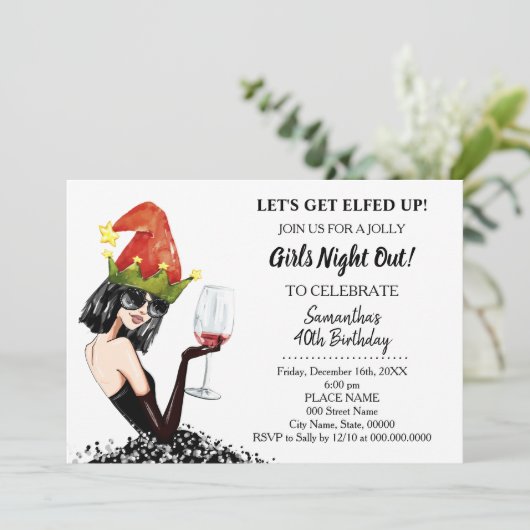 Lets Get Elfed Up Kerstmeisjes avond uit Verjaarda Kaart (Staand voorkant)