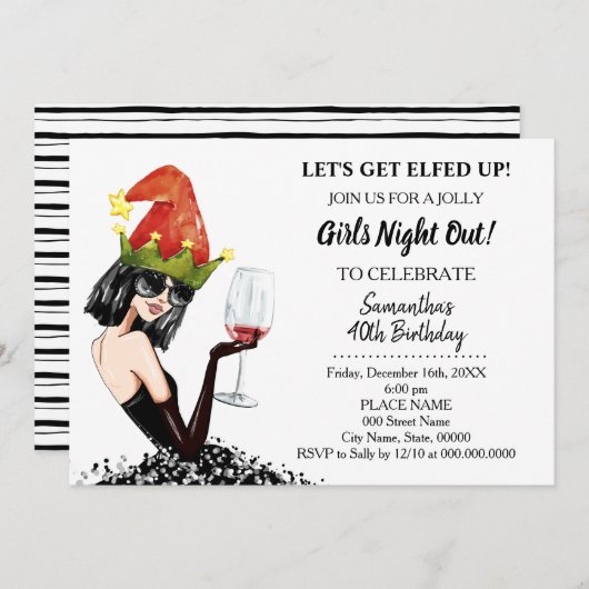 Lets Get Elfed Up Kerstmeisjes avond uit Verjaarda Kaart (Voorkant / Achterkant)