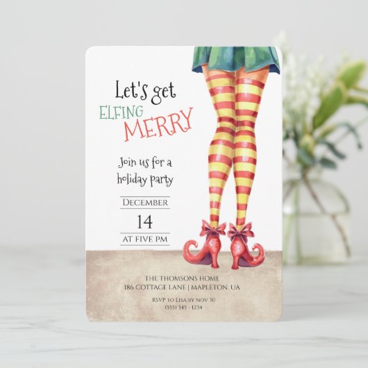 Let's Get ELFING Merry Fun Holidays Party  Kaart (Staand voorkant)
